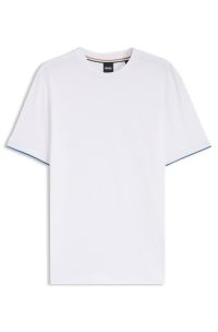 Cotton-jersey T-shirt with striped cuffs, White