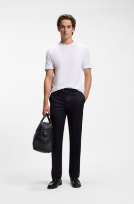 Cotton T-shirt with tipped sleeve cuffs, White