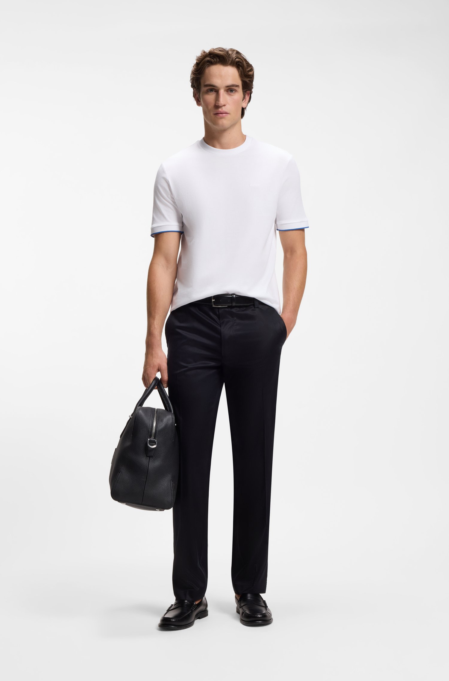 Boss Cotton T-shirt with tipped sleeve cuffs herr – bild 2