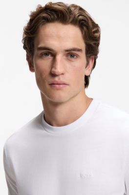 Cotton T-shirt with tipped sleeve cuffs, White