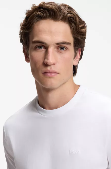 Cotton-jersey T-shirt with striped cuffs