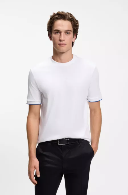 Cotton-jersey T-shirt with striped cuffs