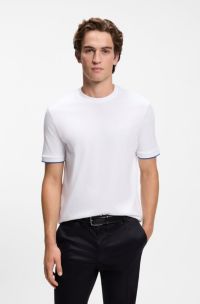 Cotton-jersey T-shirt with striped cuffs, White