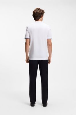 Cotton T-shirt with tipped sleeve cuffs, White