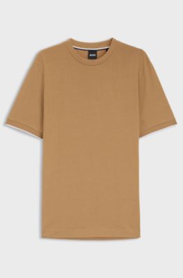 T-shirt in cotone con profili a contrasto ai fondi manica, Beige