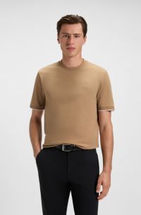 T-shirt van katoenen jersey met biezen aan de mouwen, Beige