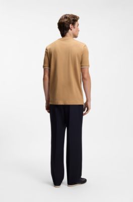 T-shirt in cotone con profili a contrasto ai fondi manica, Beige