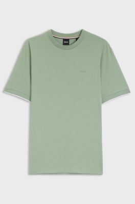 Cotton T-shirt with tipped sleeve cuffs, Light Green