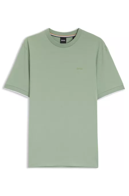 Cotton-jersey T-shirt with striped cuffs