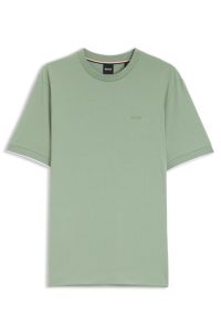 Cotton-jersey T-shirt with striped cuffs, Light Green