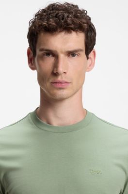 Cotton T-shirt with tipped sleeve cuffs, Light Green
