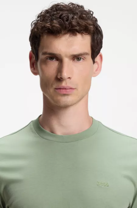 Cotton-jersey T-shirt with striped cuffs