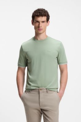 Cotton T-shirt with tipped sleeve cuffs, Light Green