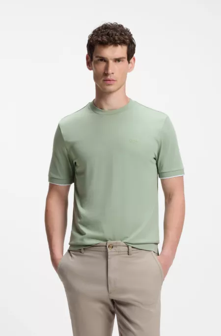 Cotton-jersey T-shirt with striped cuffs