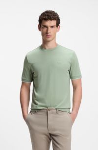 Cotton-jersey T-shirt with striped cuffs, Light Green