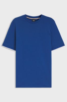 Cotton T-shirt with tipped sleeve cuffs, Blue