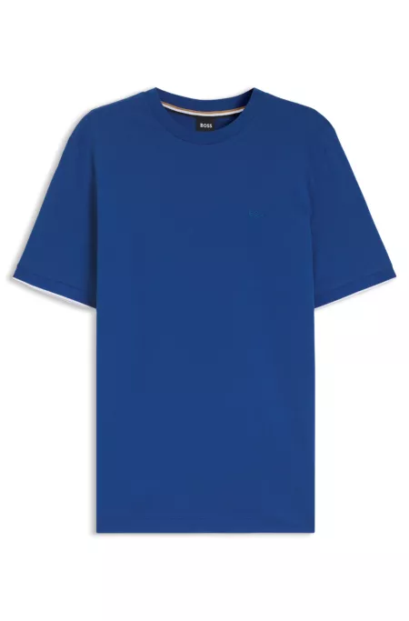 Cotton-jersey T-shirt with striped cuffs