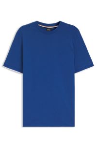 Cotton-jersey T-shirt with striped cuffs, Blue