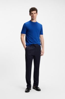 Cotton T-shirt with tipped sleeve cuffs, Blue