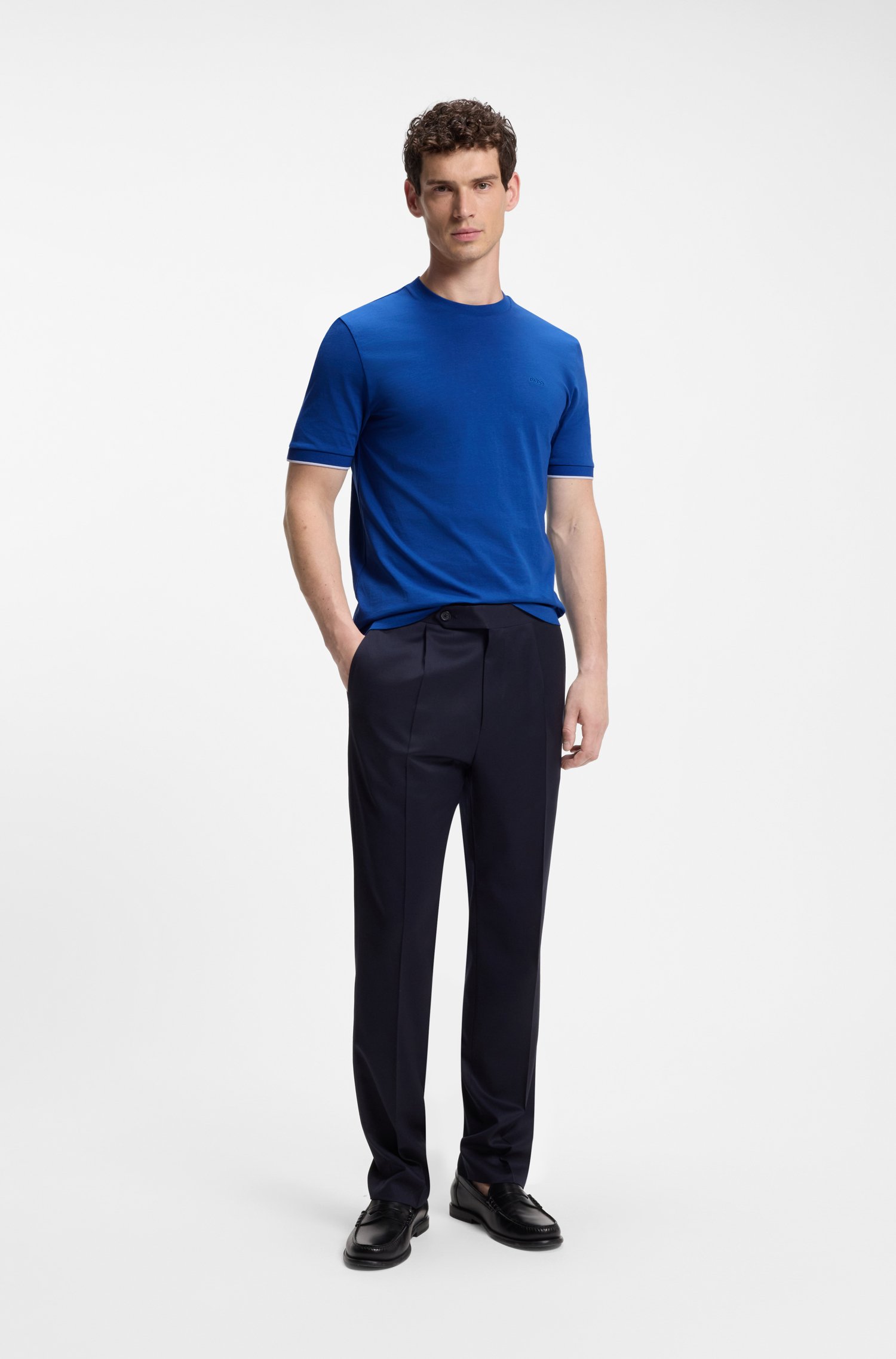 Boss Cotton T-shirt with tipped sleeve cuffs herr – bild 2