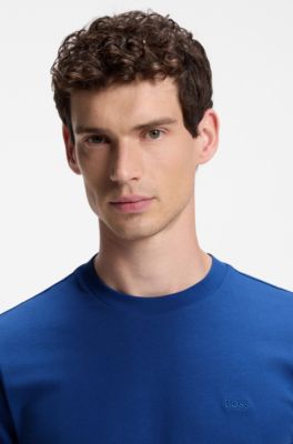 Cotton T-shirt with tipped sleeve cuffs, Blue