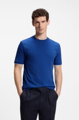 Cotton T-shirt with tipped sleeve cuffs, Blue