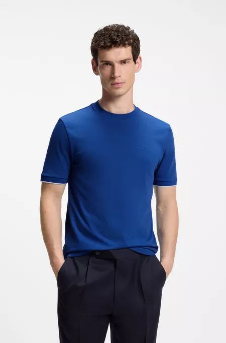 Cotton-jersey T-shirt with striped cuffs