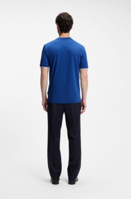 Cotton T-shirt with tipped sleeve cuffs, Blue