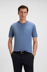 Cotton-jersey T-shirt with sleeve tipping, Blue