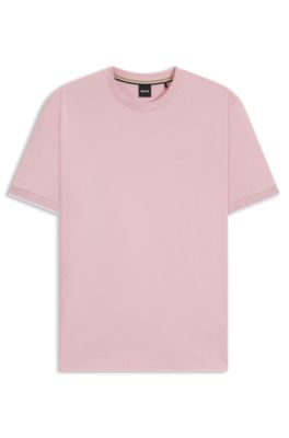 Cotton-jersey T-shirt with sleeve tipping, light pink