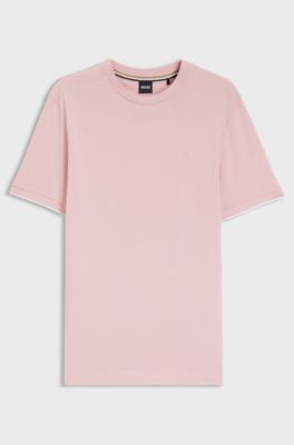 Cotton T-shirt with tipped sleeve cuffs, light pink