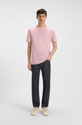 Cotton-jersey T-shirt with striped cuffs, light pink