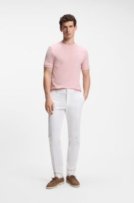 T-shirt i bomull med kontrastkantade &auml;rmslut, ljusrosa