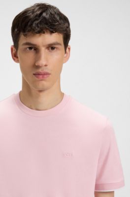 Cotton-jersey T-shirt with striped cuffs, light pink