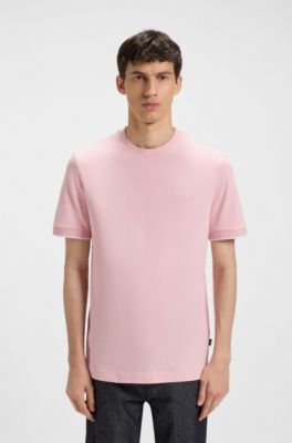 Cotton-jersey T-shirt with striped cuffs, light pink