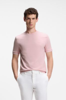 Cotton T-shirt with tipped sleeve cuffs, Light Pink