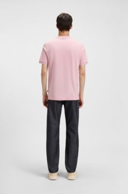 Cotton-jersey T-shirt with striped cuffs, light pink