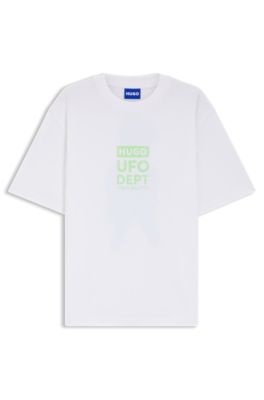 Cotton-jersey T-shirt with printed artwork, White