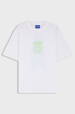 T-Shirt aus Baumwoll-Jersey mit Artwork-Print, Wei&szlig;