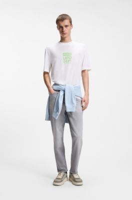 T-shirt en jersey de coton avec motif imprim&eacute;, Blanc