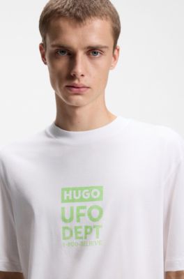 T-Shirt aus Baumwoll-Jersey mit Artwork-Print, Wei&szlig;