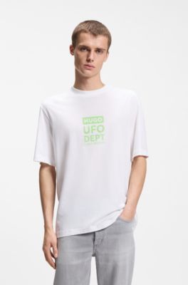 T-Shirt aus Baumwoll-Jersey mit Artwork-Print, Wei&szlig;