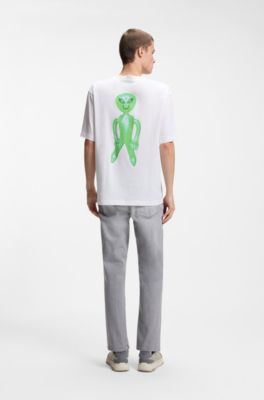 T-Shirt aus Baumwoll-Jersey mit Artwork-Print, Wei&szlig;