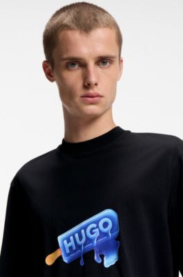 T-Shirt aus Baumwoll-Jersey mit Eis-am-Stiel Artwork, Schwarz