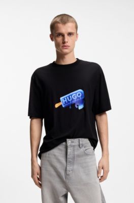 T-Shirt aus Baumwoll-Jersey mit Eis-am-Stiel Artwork, Schwarz