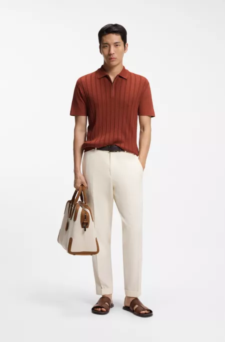 Zip-neck polo shirt in cotton and silk