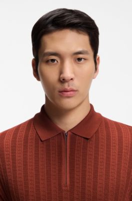 Zip-neck polo shirt in cotton and silk, Dark Orange