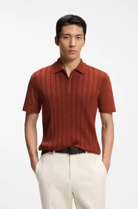 Zip-neck polo shirt in cotton and silk
