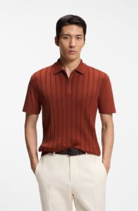 Zip-neck polo shirt in cotton and silk, Dark Orange
