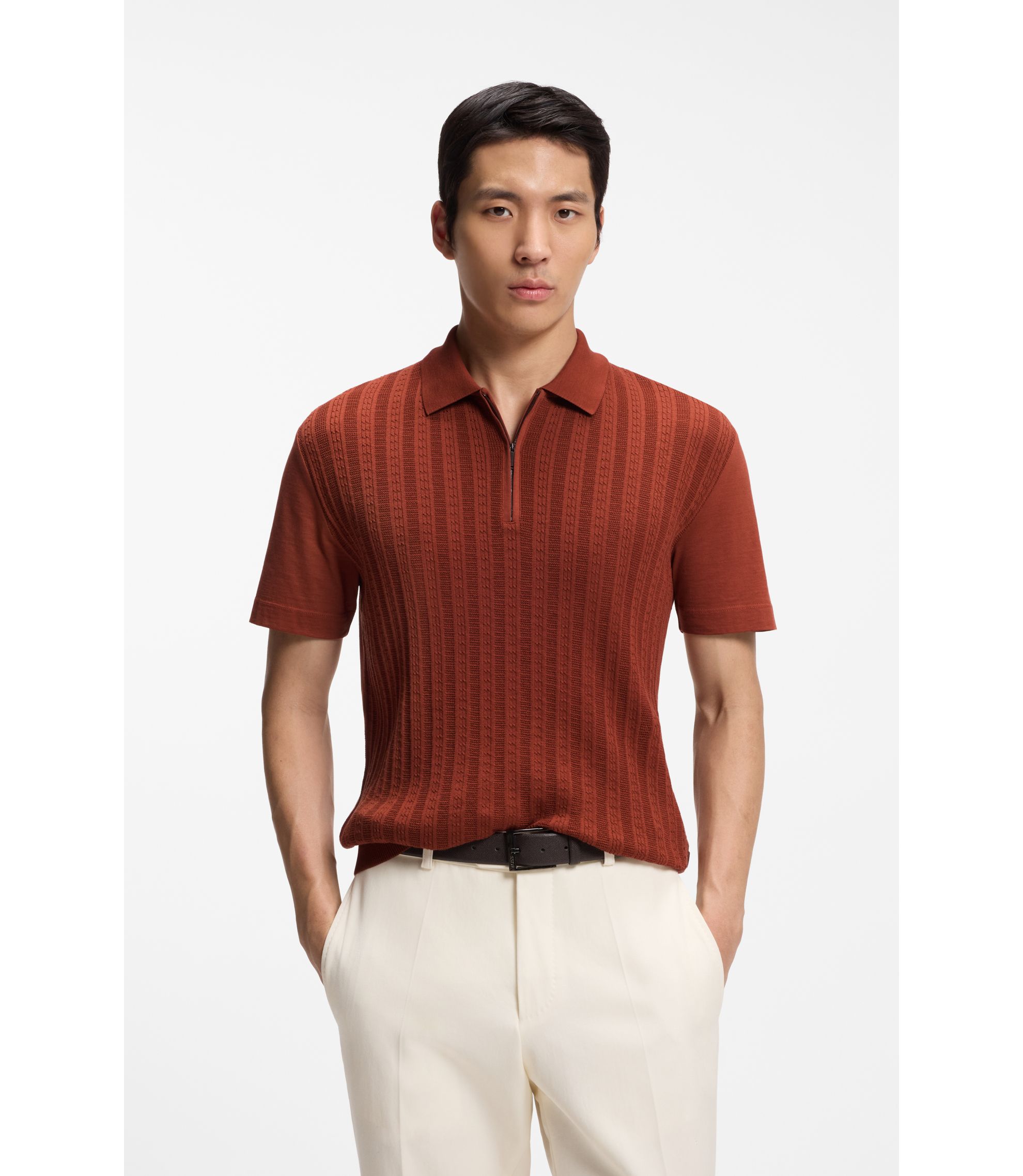 Poloshirt aus Baumwolle mit Seide und Reißverschluss am Kragen